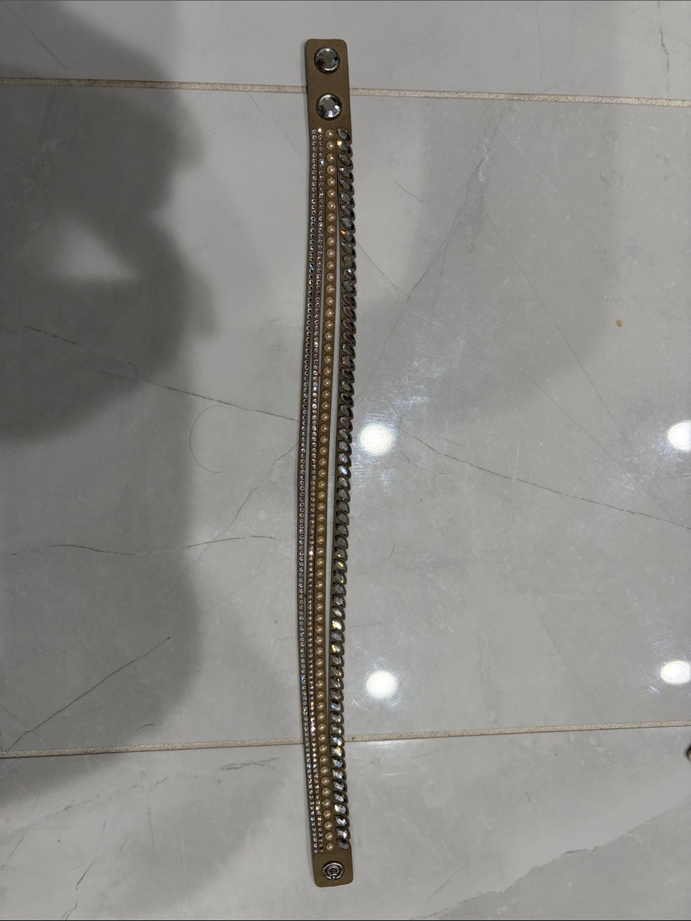 Swarovski Gold Leather Multi‑Row Crystal Wrap Bracelet